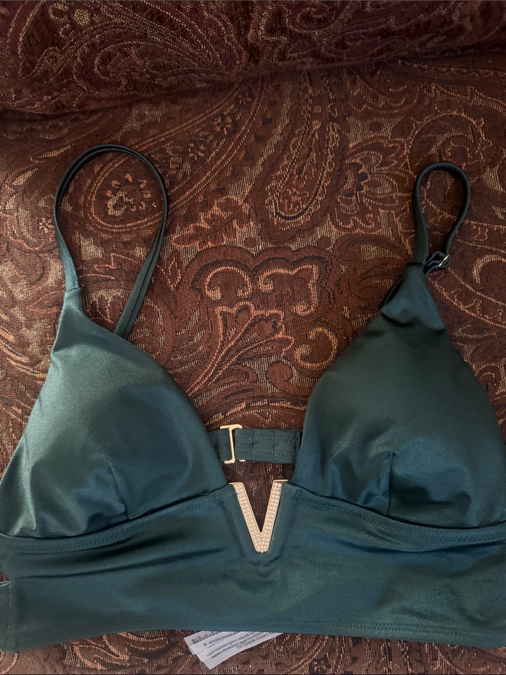 Victoria's Secret Shimmer V-Detail Wireless Bralette in Deep Green